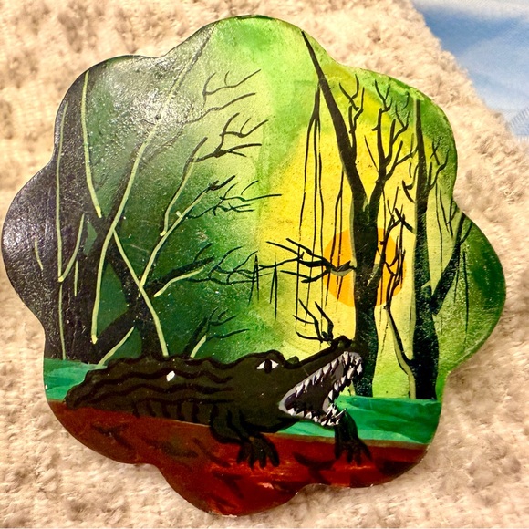 Belle Du Jour Jewelry - Louisiana Cajun Alligator Statement Earrings Hand Painted Bayou Art Bold Chic